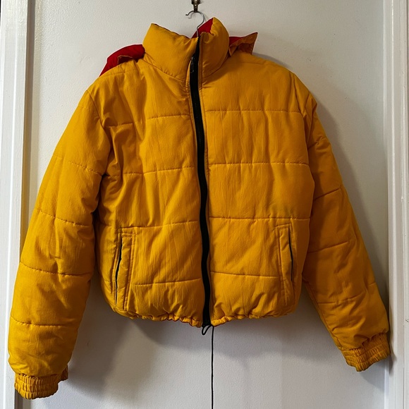 Reversible Yellow/Red Puffer with Detachable Hood - Picture 2 of 2